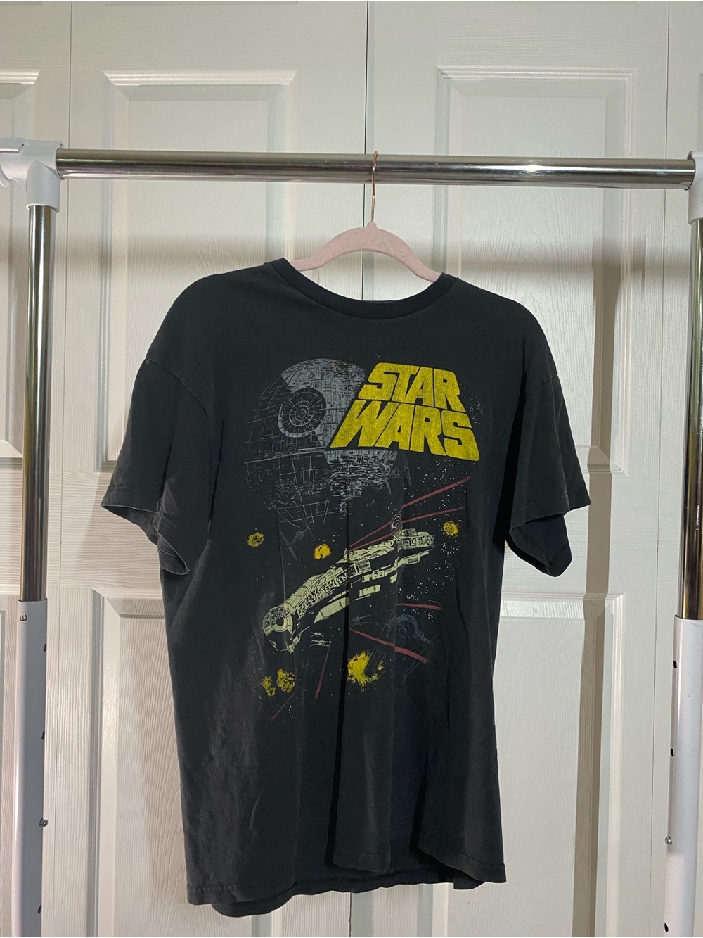 Star Wars Death Star Black Graphic Tee with Yellow Logo